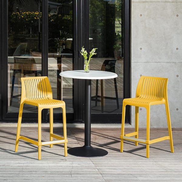 Lagoon Milos Gold Stackable Plastic Outdoor Bar Stool (2-Pack)