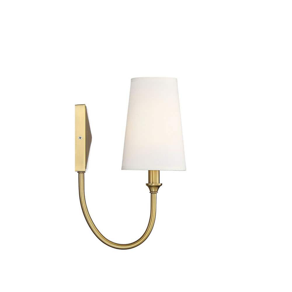 Elegant Brass Dimmable Wall Sconce with White Shade