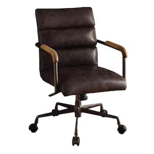 Antique Brown Metal and Leather Executive Office Chair
