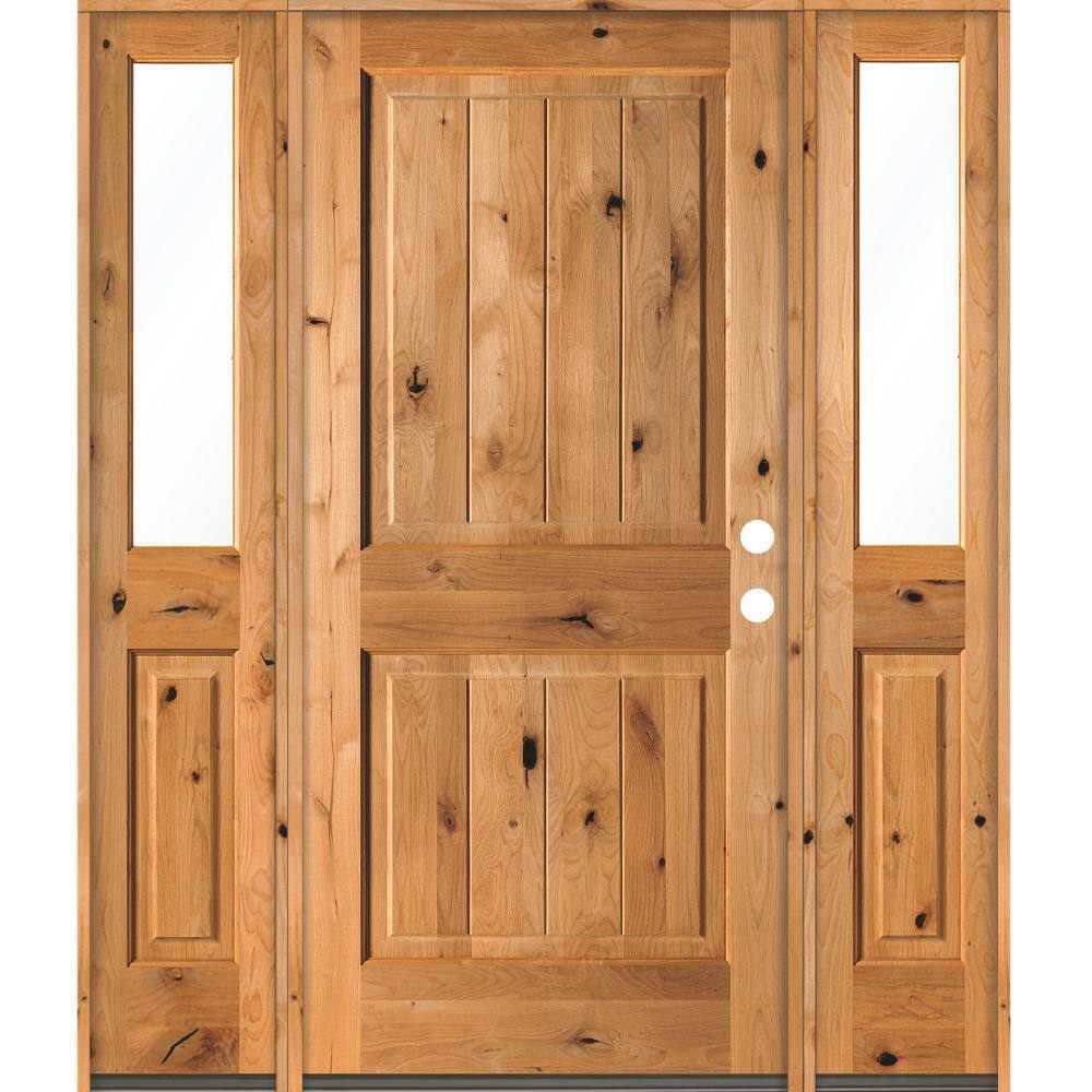Krosswood Doors 70 in. x 80 in. Rustic Knotty Alder Square Top  Left-Hand/Inswing Clear Glass Clear Stain Wood Prehung Front Door w/DHSL  PHED.KA.300V.36.68.134.LH.DHSL.Clear - The Home Depot