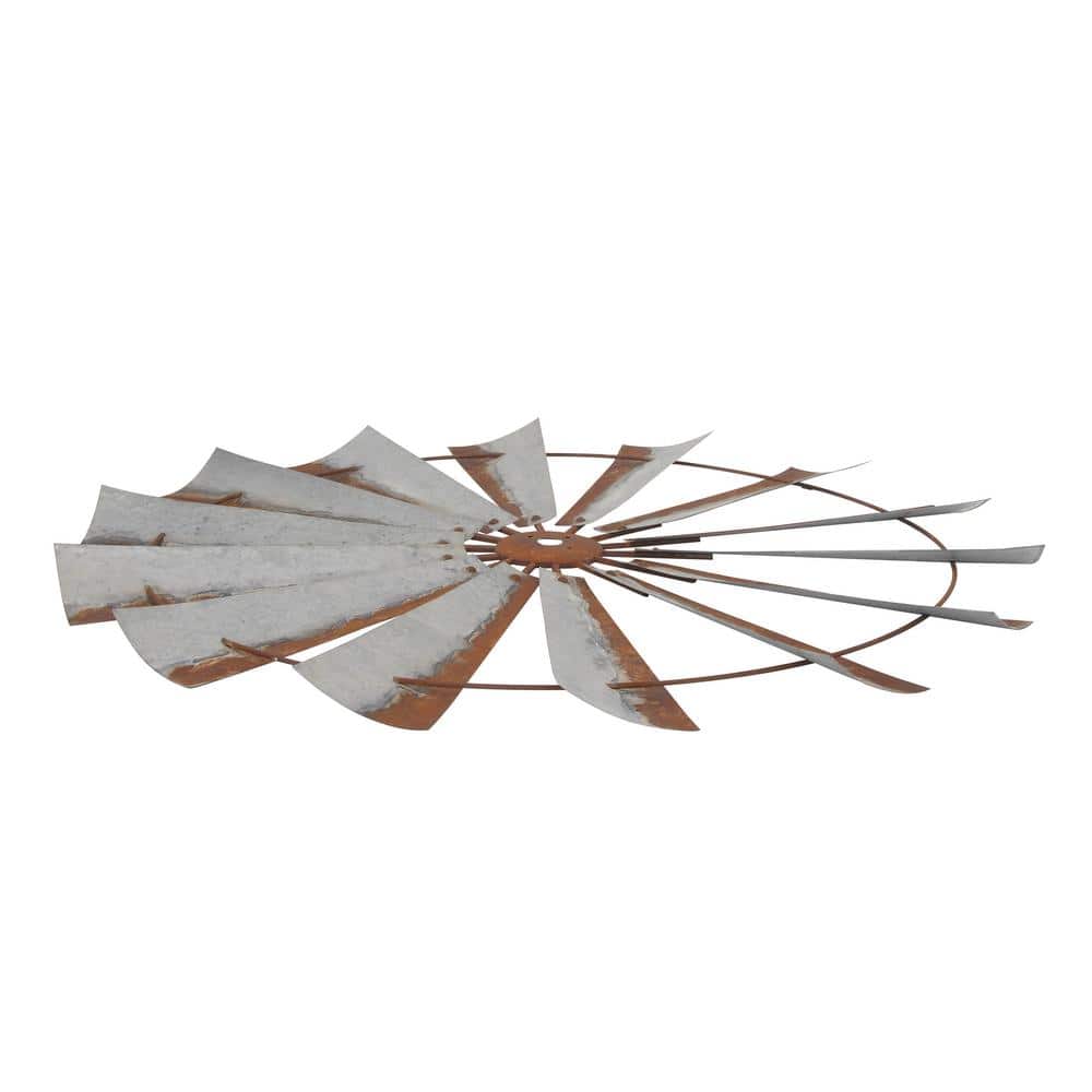 48" Gray and Brown Metal Radial Windmill Wall Sculpture