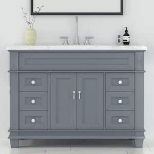 Dorian 48 in. W x 22 in. D x 35.63 in. H Single Sink Freestanding Bath Vanity in Charcoal Gray with Carrara Marble Top