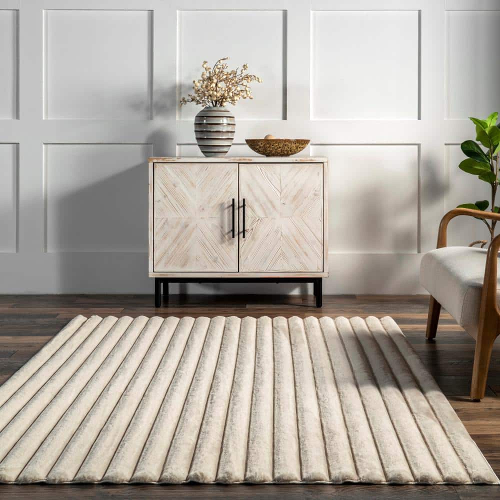Kai Beige Faux Rabbit Fur Machine Washable Runner Rug