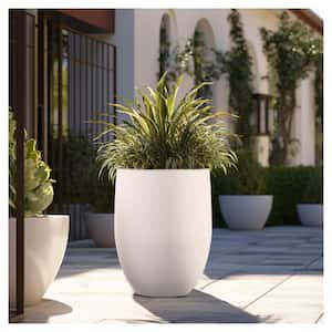 Lightweight 16in. x 22in. Crisp White Extra Large Tall Round Concrete Plant Pot / Planter for Indoor & Outdoor