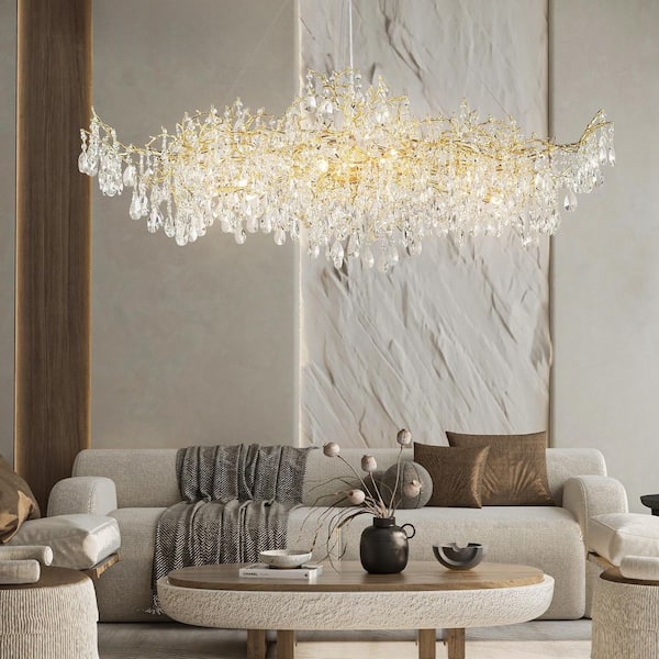 Miles Lightings 59 in. 18-Lights Gold Luxury Crystal Linear
