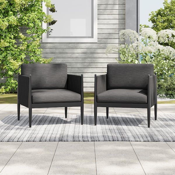 Noble House Richly Rari Aluminum Outdoor Club Chair with Black Cushions (2-Pack)