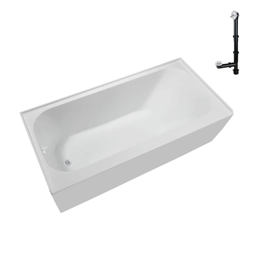 Glossy White Acrylic Rectangular Alcove Bathtub with Left-Hand Drain