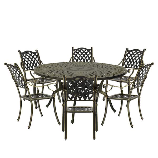 Gold 7-Piece Cast Aluminum Patio Dining Set