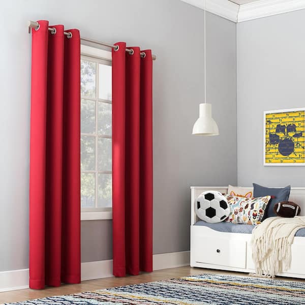Riley Kids Bedroom Red Polyester 40 in. W x 95 in. L Grommet Blackout Curtain (Single Panel)