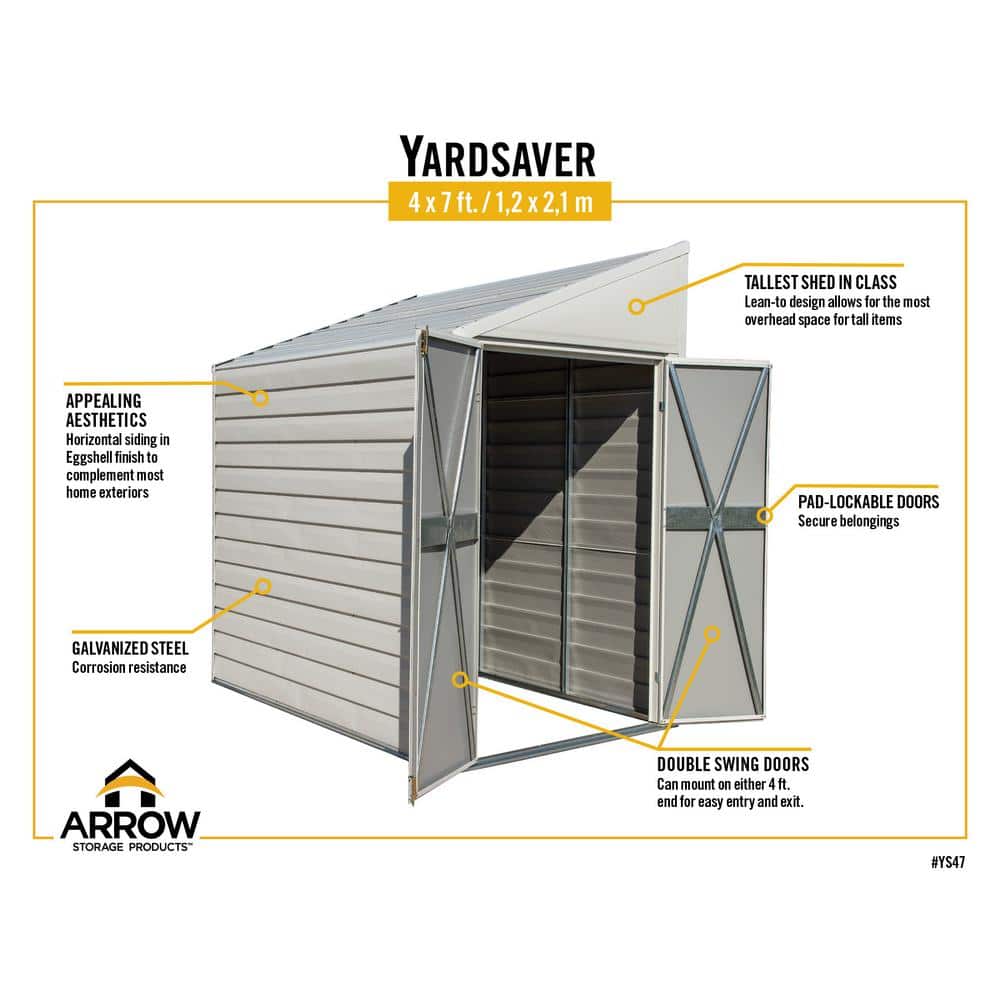 White 4 x 7 ft Steel Garden Storage Shed with Pent Roof