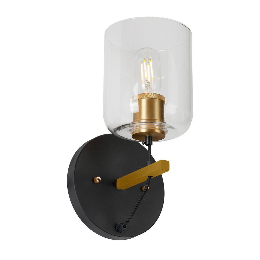 Black and Gold Dimmable Cylinder Wall Sconce