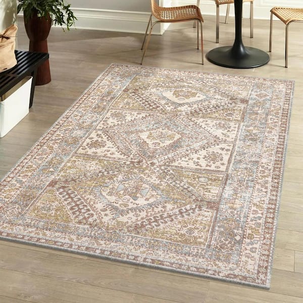 Darija Ornate Geometric Medallion Light Blue/Ivory 4 ft. x 6 ft. Area Rug