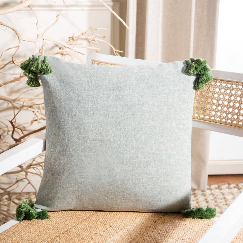 Hunter Green Cotton Blend Square Pillow with Tassels