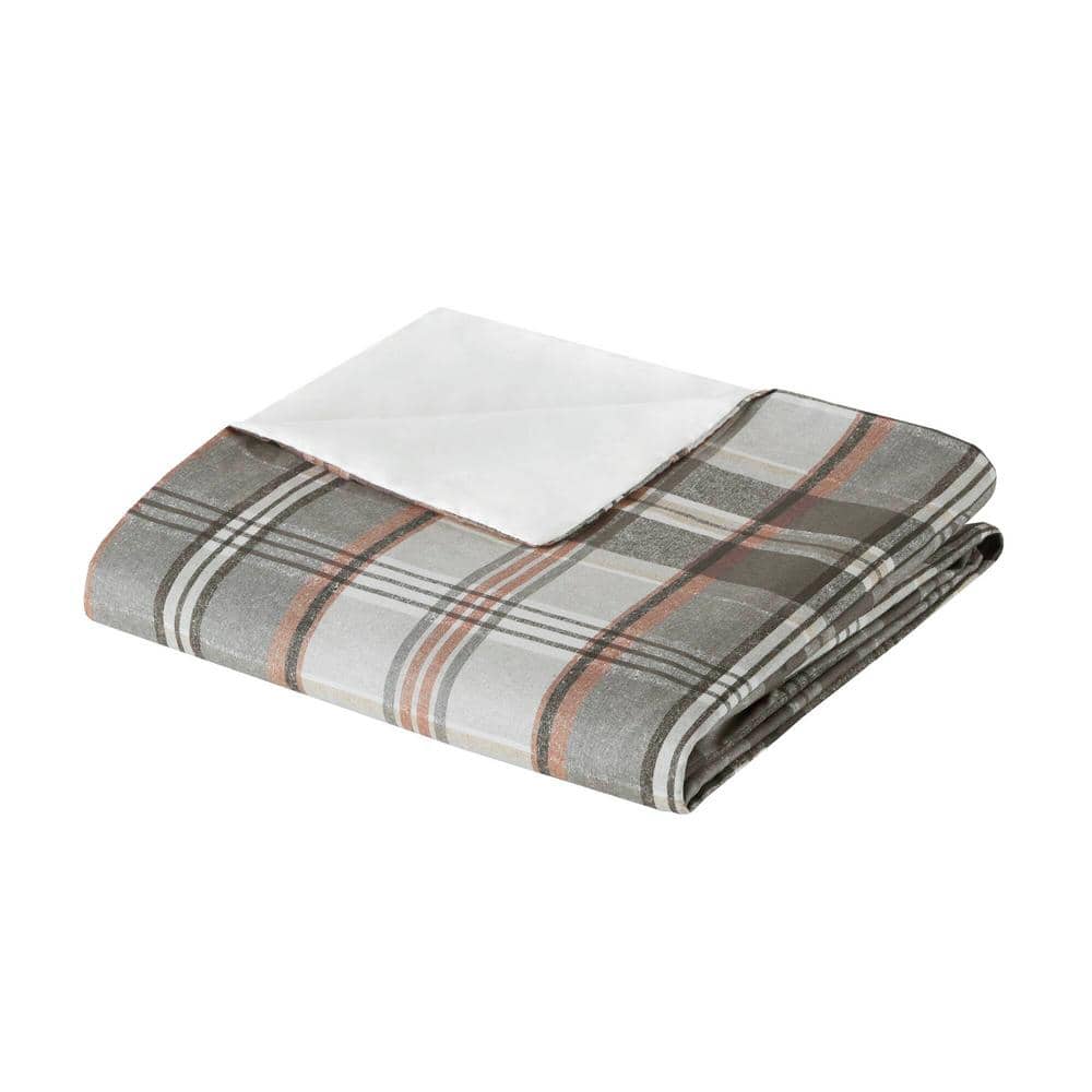 Tan and Gray Plaid Cotton Full/Queen Duvet Cover Set