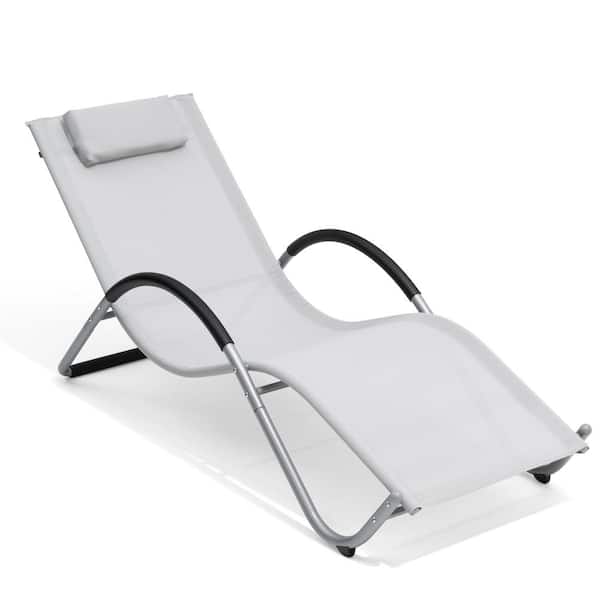 Pellebant Outdoor Metal Patio Chaise Lounge Chairs with Headrest in Light Gray