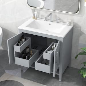 30 in. W x 18.3 in. D x 33 in. H Single Sink Freestanding Bath Vanity in Grey with White Ceramic Top and Cabinet