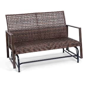 50 in. Wicker Outdoor Glider with Aluminum Wood Grain Frame