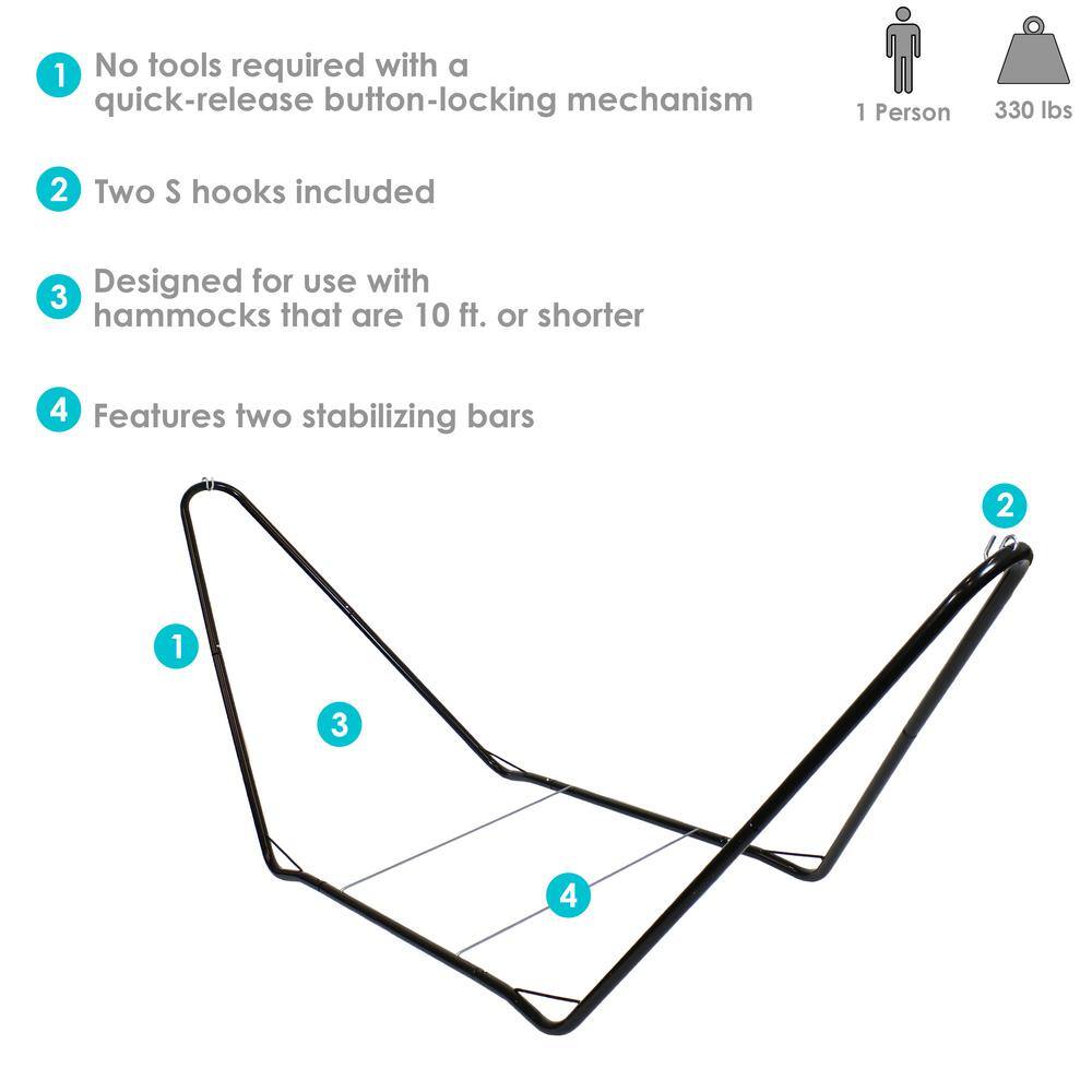 Black Heavy-Duty Steel Portable Hammock Stand, 10' Capacity