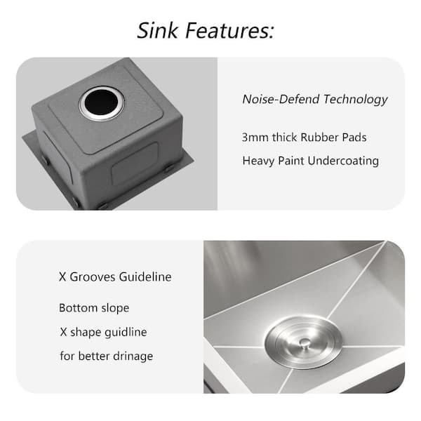 Dueyeeri - 15 in. Drop-in Single Bowl 16-Gauge Brushed Nickel Stainless Steel Kitchen Sink with Bottom Grids