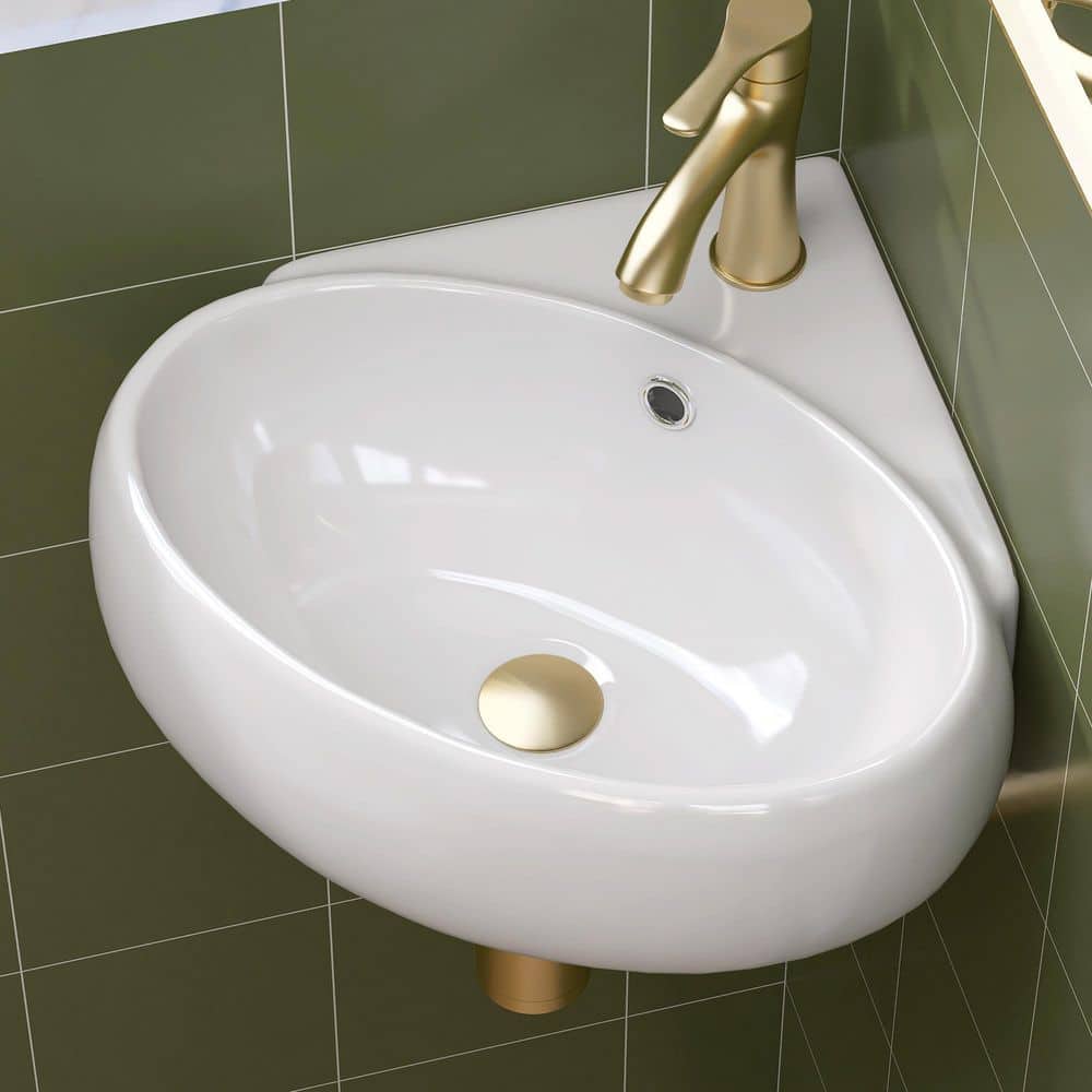 15 in. x 14.2 in. White Ceramic Corner Wall-Mounted RV Bathroom Sink with Overflow Mini Vessel Sink price history on PriceWatchPro