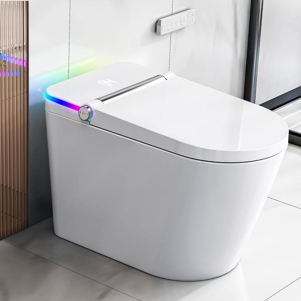 Yulika White Ceramic Elongated Smart Bidet Toilet with LED Display