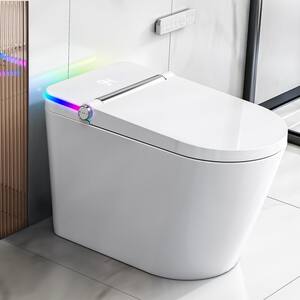 Elongated Floor Mounted Bidet Toilet 1-Piece Smart Toilet 1.28 GPF in Whit with Warmed Seat and Cleaning Function