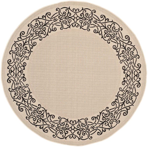 SAFAVIEH Courtyard Sand/Black 8 ft. x 8 ft. Round Border Indoor/Outdoor Patio  Area Rug