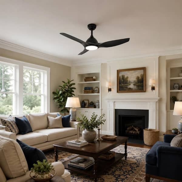 52 in. LED Indoor Black Ceiling Fan with Light Kit, DC Reversible Motor
