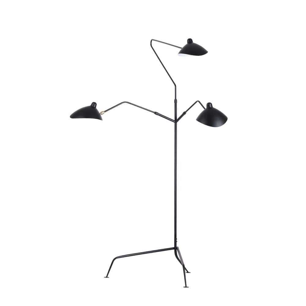 78 in. Matte Black 3-Light Swing Arm Contemporary Floor Lamp for Living Roo