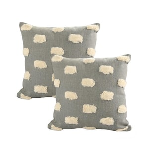 Jane Light Gray Pom-Pom 100% Cotton 20 in. x 20 in. Throw Pillow (Set of 2)