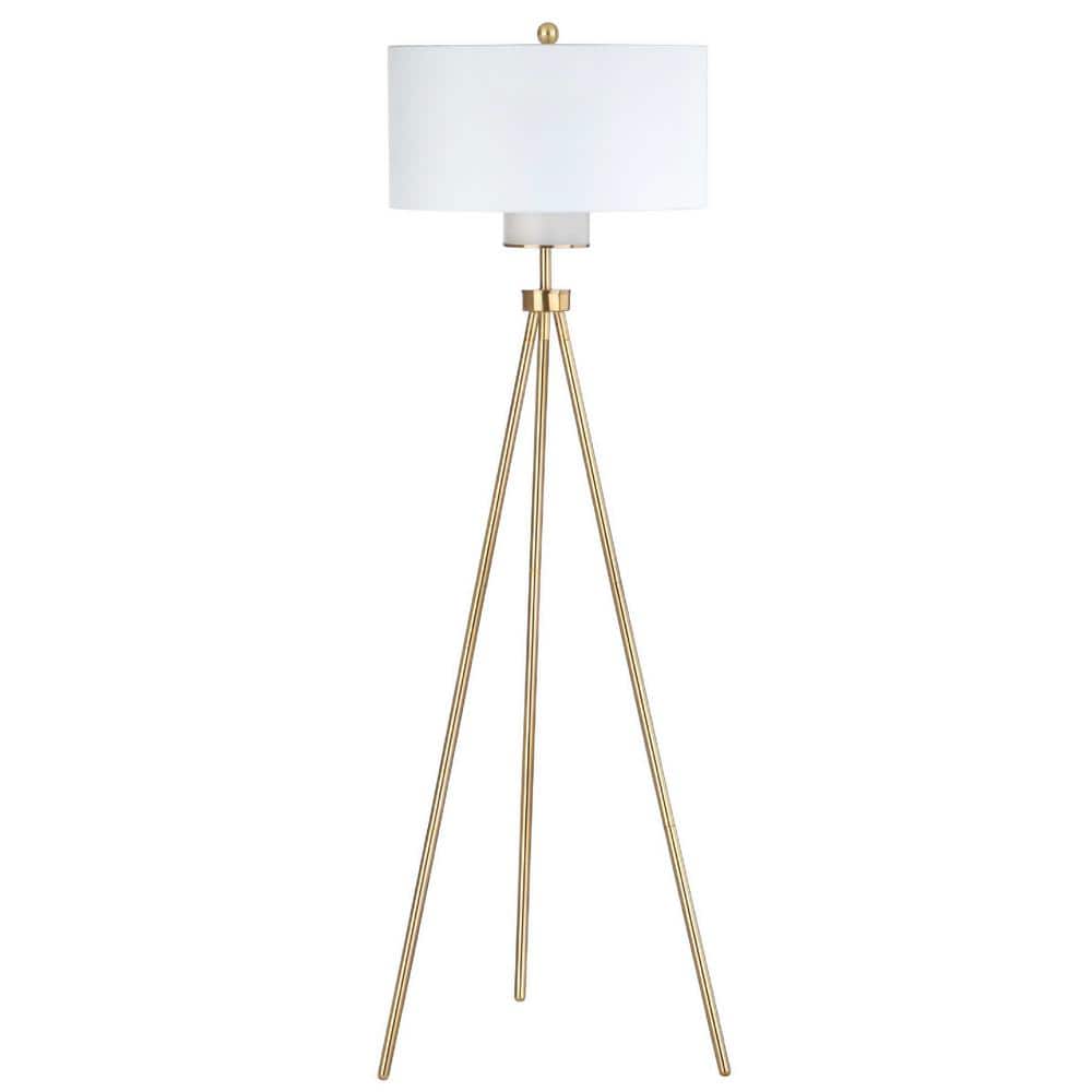 Gold Tripod Floor Lamp with White Drum Shade