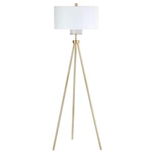 Enrica 66 in. Brass/Gold Triangle Floor Lamp with Off-White Shade