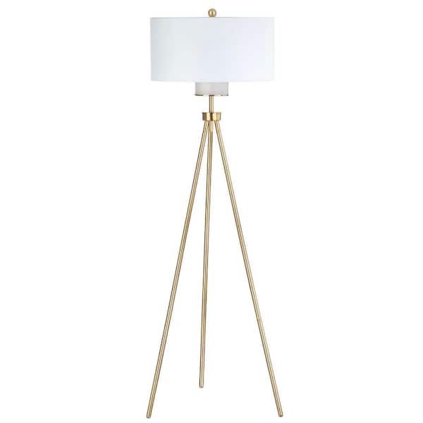SAFAVIEH Enrica 66 in. Brass/Gold Triangle Floor Lamp with Off-White Shade