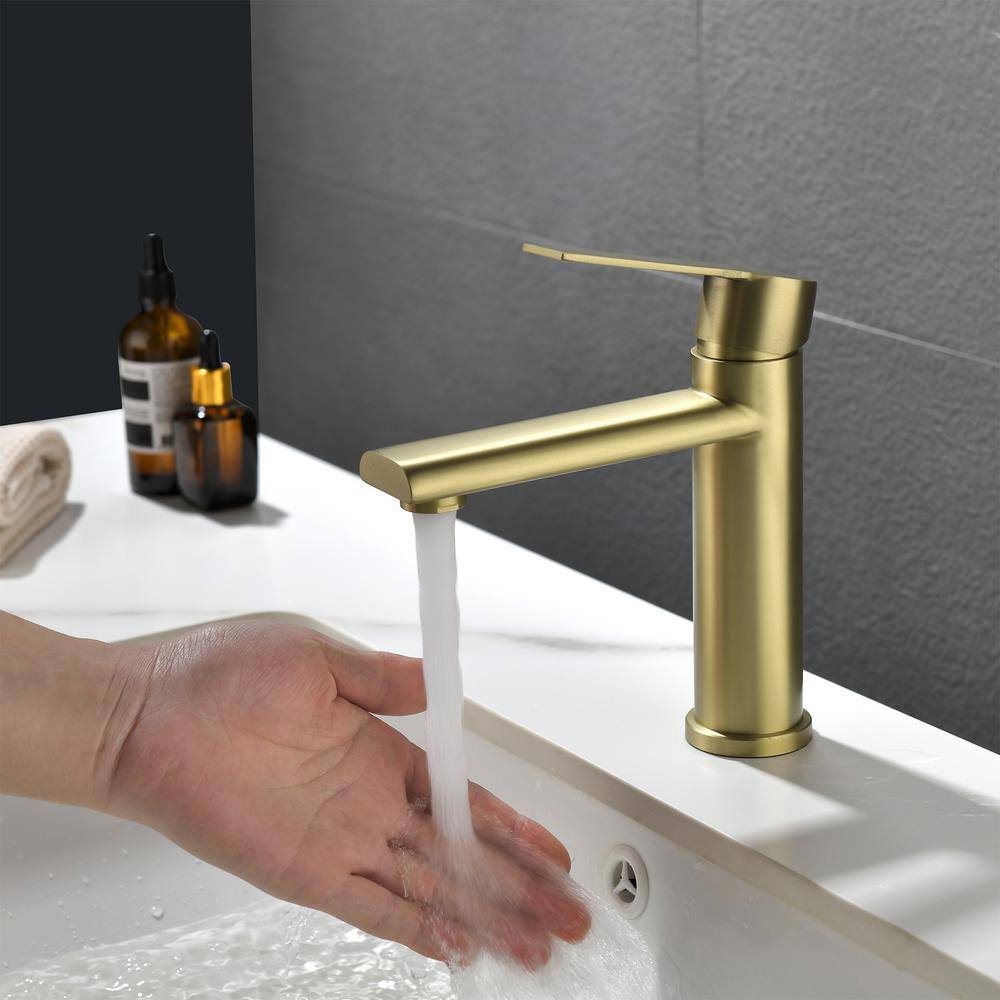 Brushed Gold Brass Single Handle Bathroom Faucet