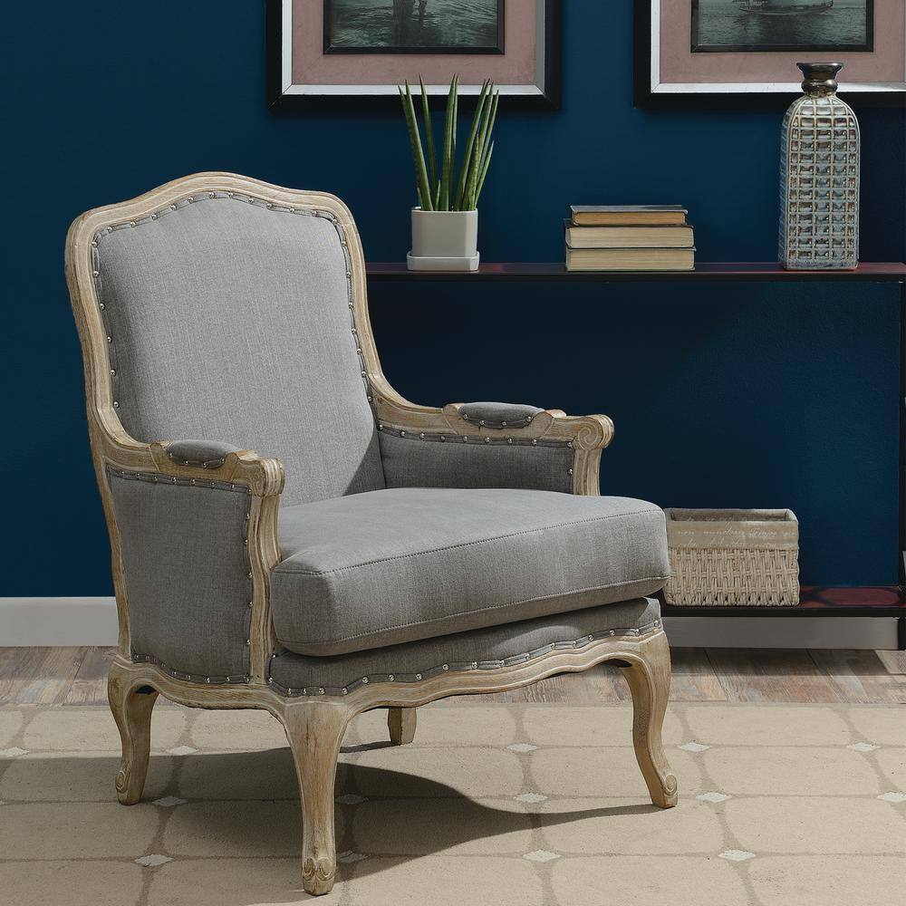 Classic French Slate Gray Distressed Wood Accent Chair