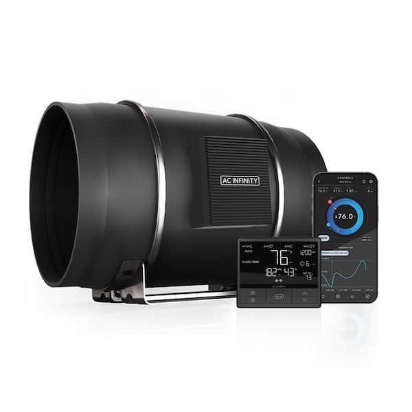 Cloudline T12 Quiet 12 in. Inline Duct Fan Temperature Humidity Controller Hydroponics Vent Heating Cooling Booster