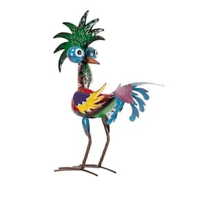 19 in. Tall Indoor/Outdoor Wild Tropical Metal Rooster Yard Statue Decoration, Multicolor