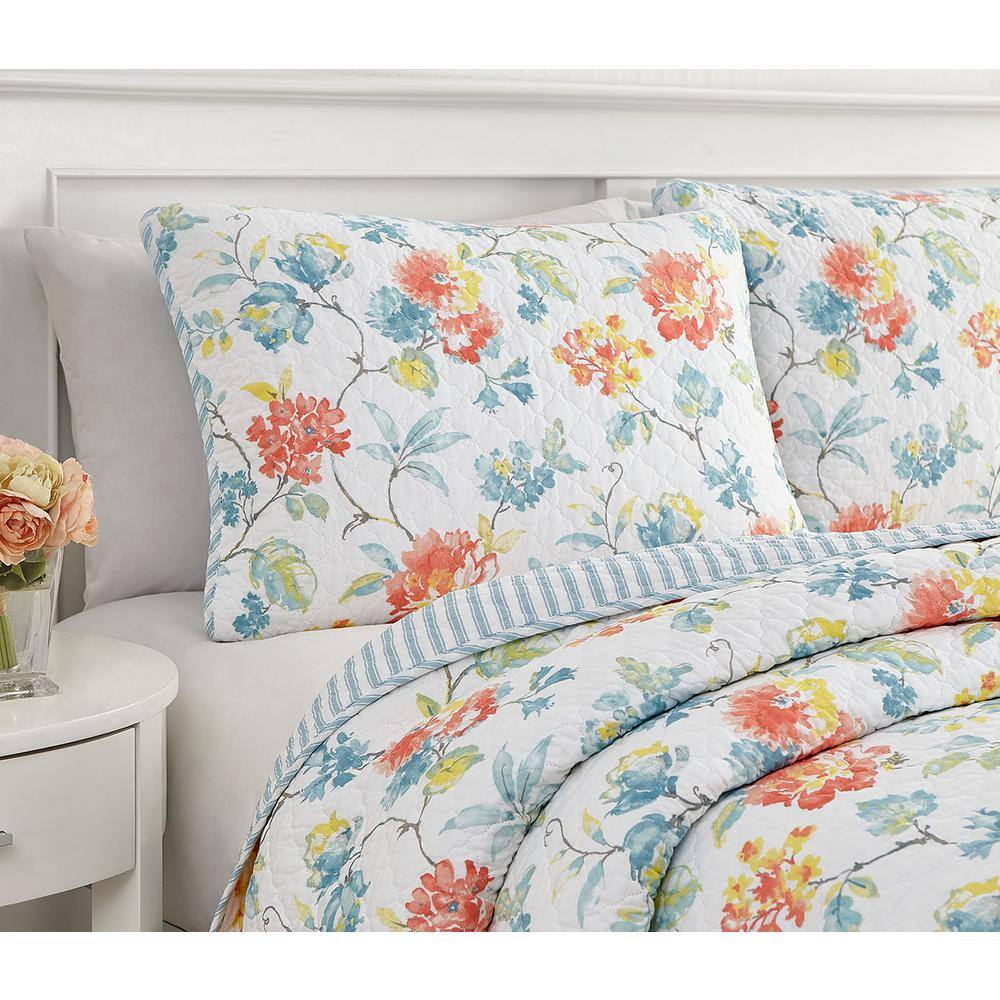Blue Reversible Cotton Full Quilt Set with Trim