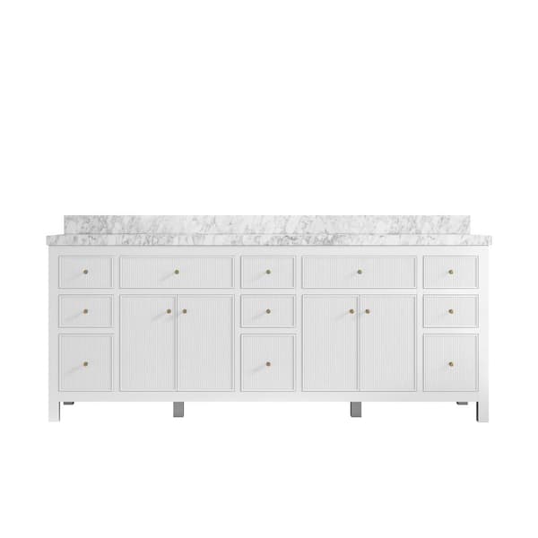Willow Collections Sonoma 84 in. W x 22 in. D x 36 in. H Double Sink Bath Vanity in White with 2" Carrara Marble Top