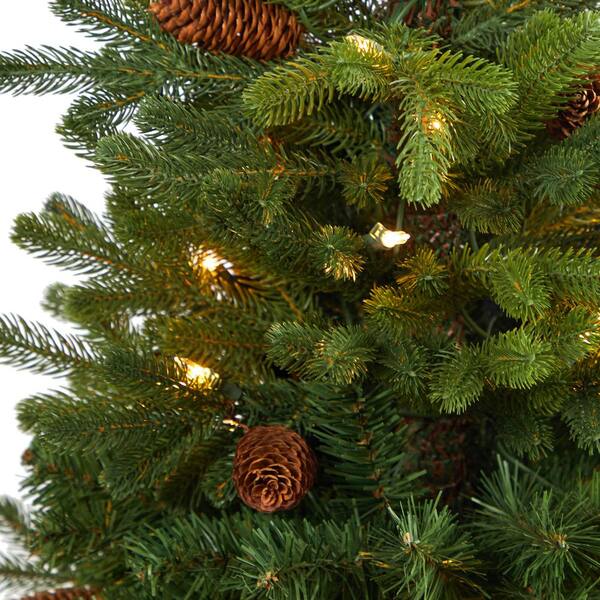 5' Yukon Mountain Fir Artificial Christmas Tree with 100 Clear Lights, Pine  Cones and 386 Bendable Branches in Gray Planter