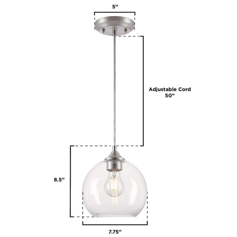 Tatze Mini Globe Pendant in Brushed Nickel with Clear Glass