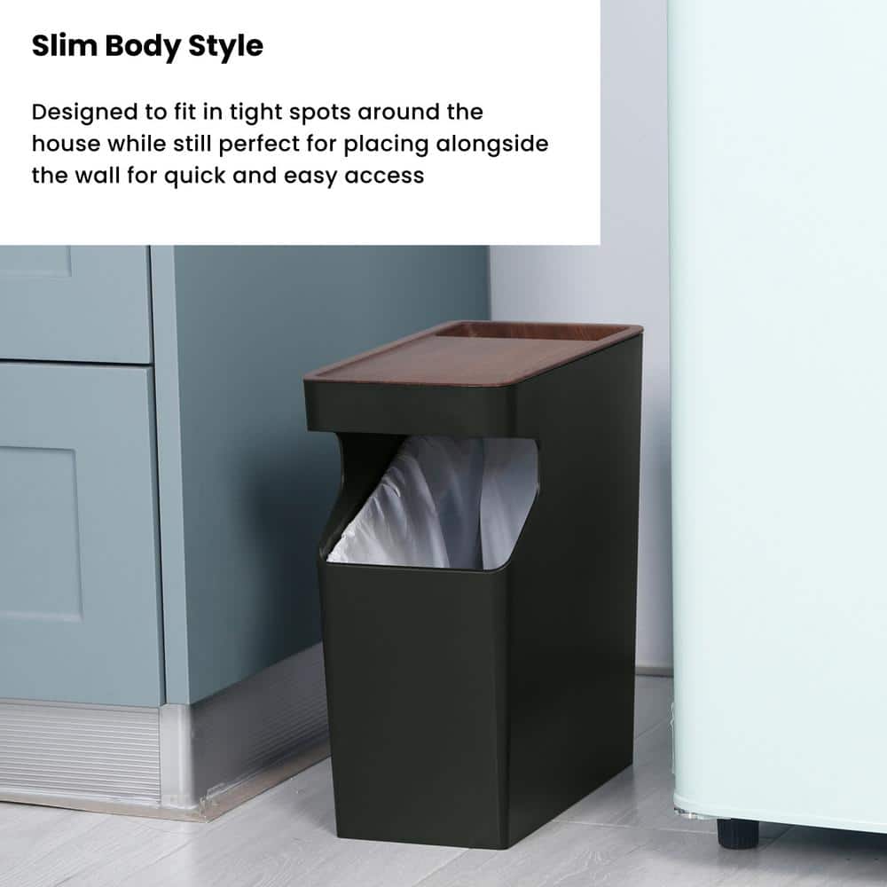Black Rectangular Wood Grain Office Trash Can Set