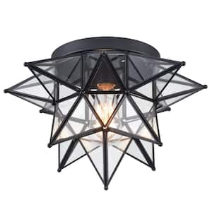 15.2 in. 1-Light Fixture Black Finish Modern Flush Mount with Clear Glass Shade (1-Pack)