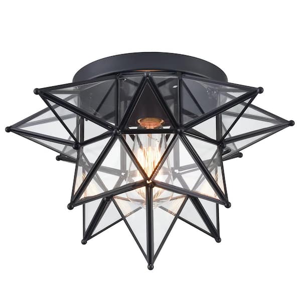 CLAXY 15.2 in. 1-Light Fixture Black Finish Modern Flush Mount with Clear Glass Shade (1-Pack)
