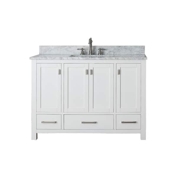 Avanity Modero 49 in. Single Sink White Bath Vanity with Carrara White Marble Top