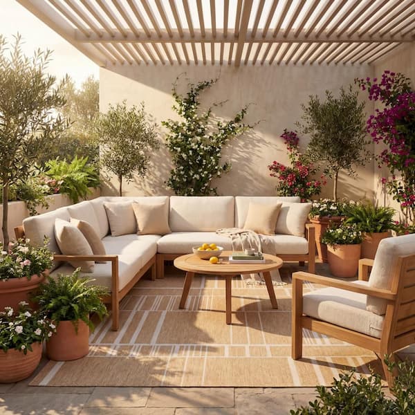 Nerelle Geometric Beige 8 ft. x 10 ft. Outdoor Area Rug