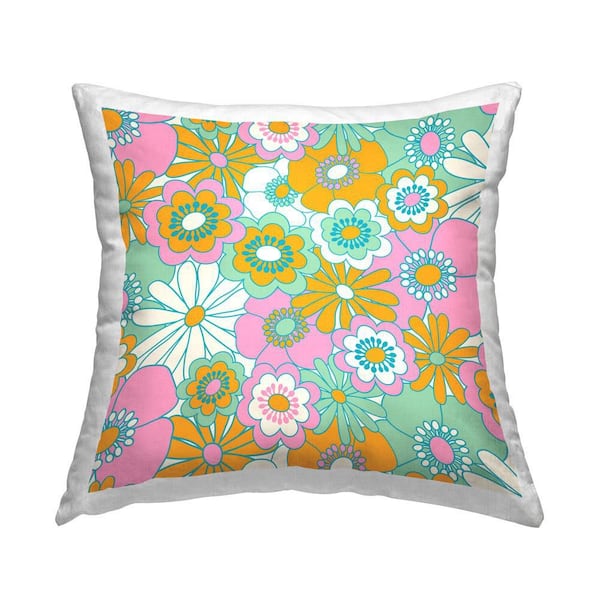 Stupell Industries Groovy Flower Pattern Blue Floral Polyester 18 in. x 18 in. Throw Pillow