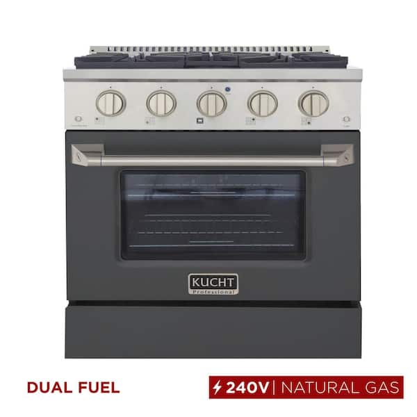 30 in. 4.2 cu. ft. 4-Burners Dual Fuel Range Natural Gas in Stainless Steel, Cement Gray Oven Door with Convection Oven