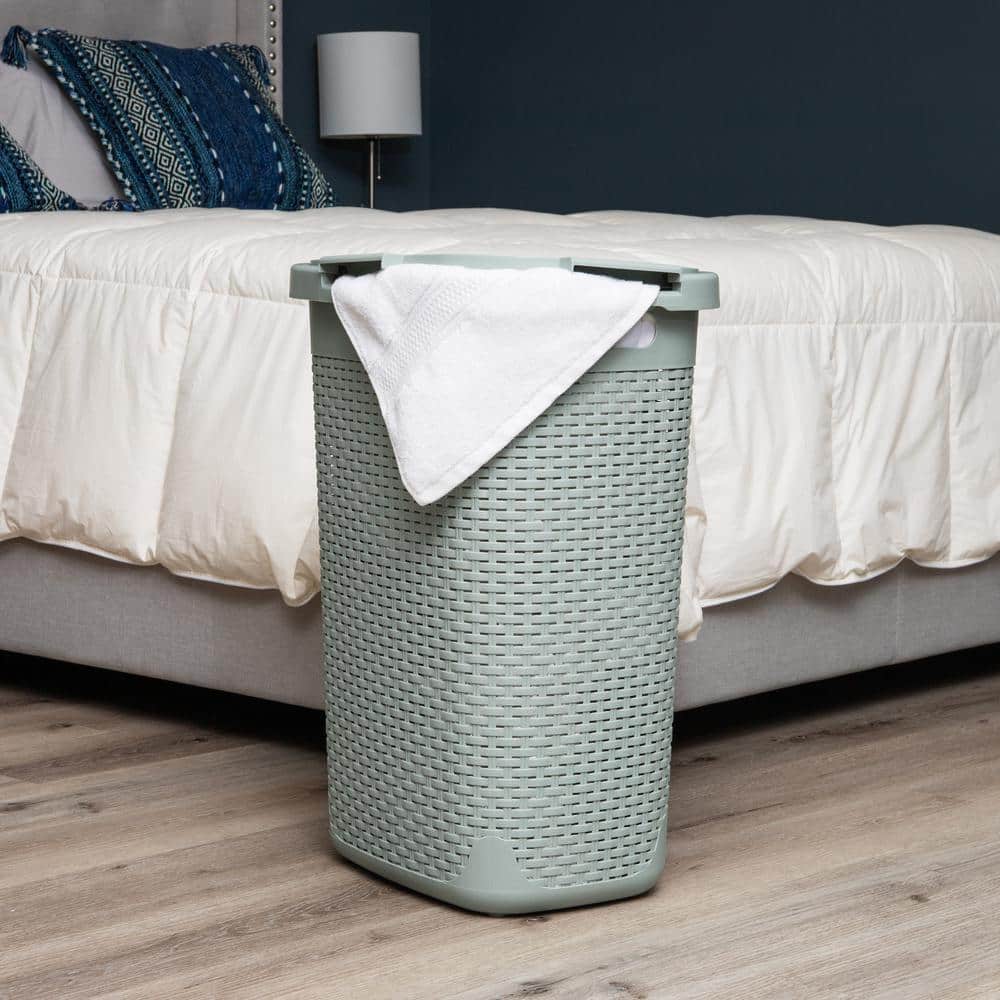 Mint Green Wicker Design Rectangular Portable Laundry Hamper with Lid