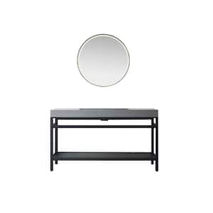 Ablitas 60 in. W x 20 in. D x 34 in. H Single Sink Bath Vanity in Matt Black with Gray Composite Stone Top and Mirror